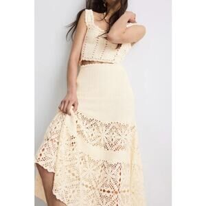 Adam Lippes Cream Midi Crochet Skirt - Off-White Cotton Knit Skirt Sz M